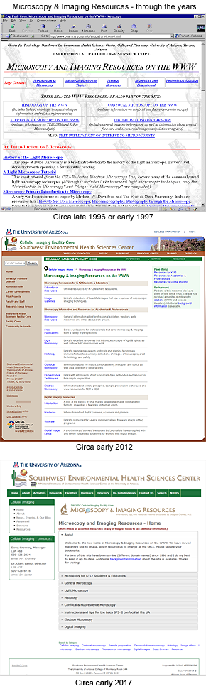 versions of the webpage over the years