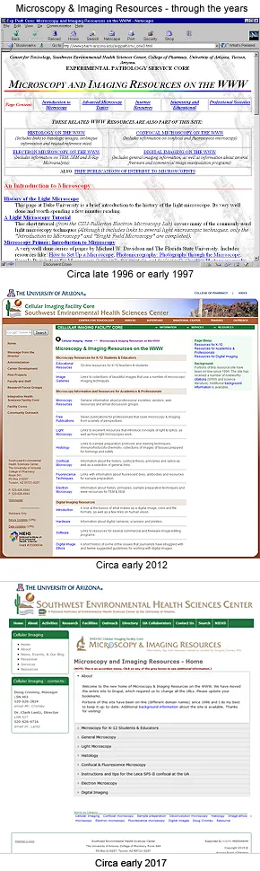 versions of the webpage over the years